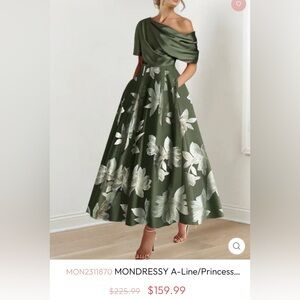 Mondessy: Floral Green A-Line Dress